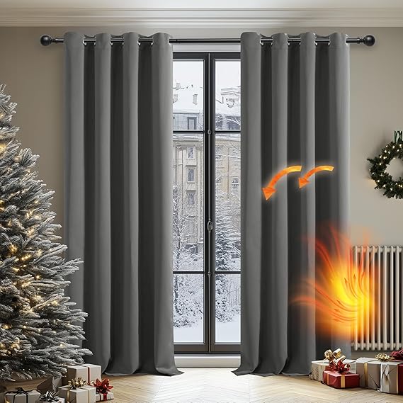 Deconovo Blackout Curtains for Living Room Thermal Insulated Eyelet Curtains 46 x 72 Inch Light Grey 2 Panels