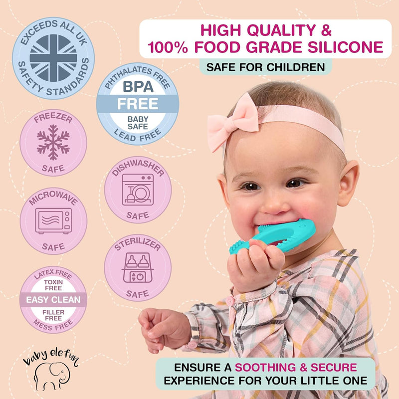 BABY ELEFUN Teething Toys for Baby - Cute, Effective & Easy to Hold BPA Free Silicone Teethers with Gift Package - Elephant Teether Toy Best for Babies 3 6 12 Months, Boy, Girl, Infant - Shower Gifts