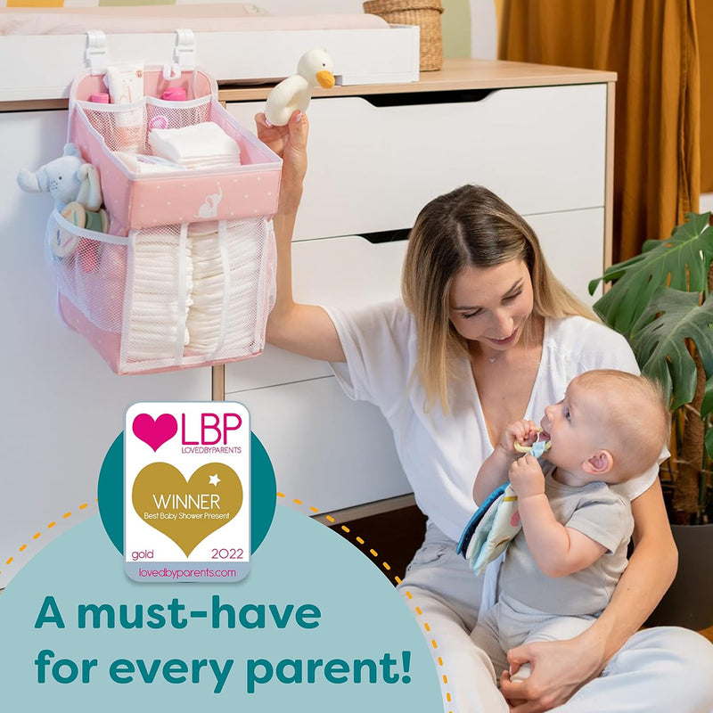 Cradle Star Hanging Nappy Caddy Organiser - Nursery Storage for Baby Accessories - Perfect Newborn Shower Gift - 43 x 23 x 23 cm
