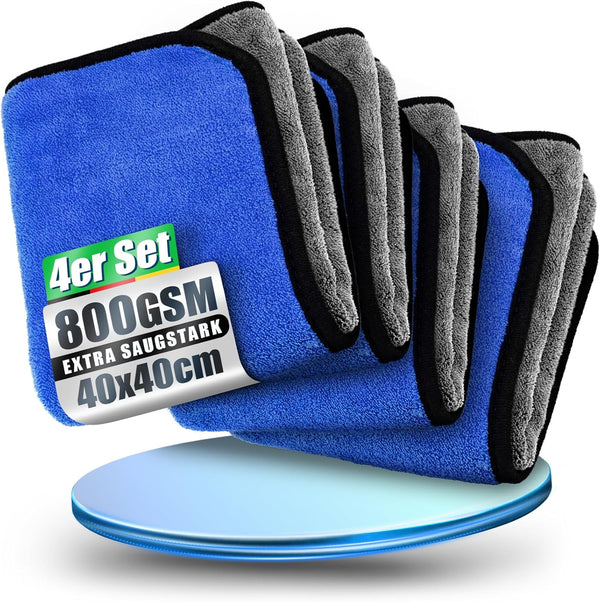 Airlab 4X Microfibre Car Cleaning Cloths 800 GSM, Professional Microfiber Cloth for Car Washing Drying Polishing, Thickened Towels for Auto Motorcycle Cockpitp Glass Windows, 40x40 cm