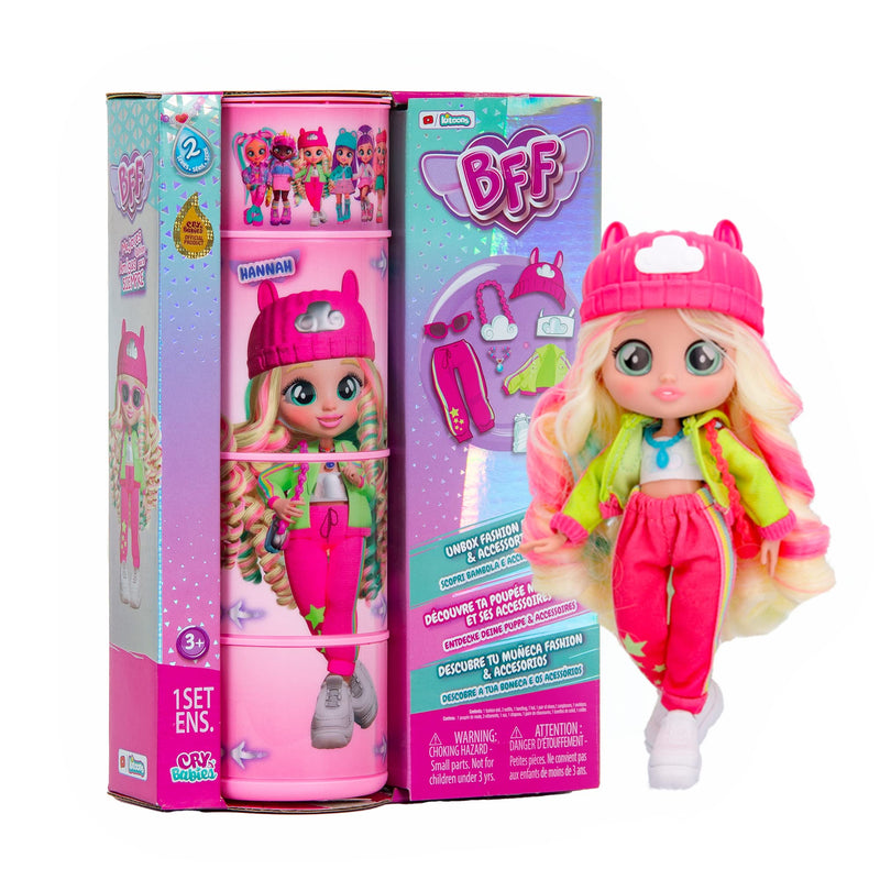 BFF By Cry Babies Kristal | Collectible Fashion Doll with Long Hair, fabric Clothes and 9 Accessories - Gift Toy for Girls and Boys +5 Years