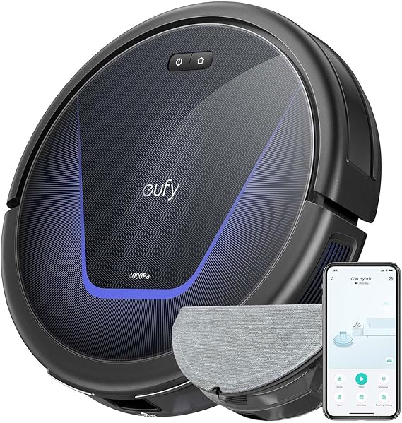 eufy G50 Hybrid Robot Vacuum and Mop, 4,000 Pa Strong Suction, Dynamic Navigation, Pro-Detangle Comb, Roller Brush, Ideal for Pet Hair, Hard Floors