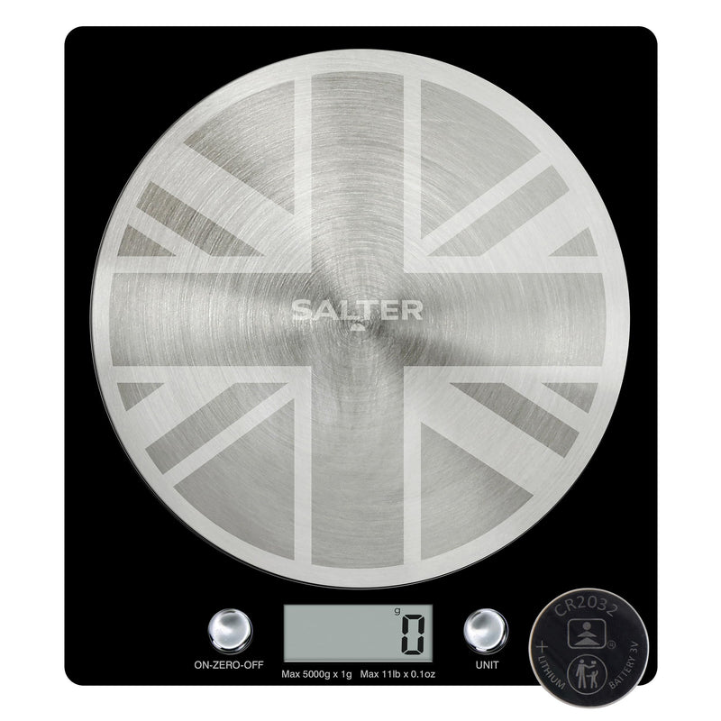 Salter Digital Kitchen Weighing Scales – Stylish Slim Design Electronic Cooking Scale for Home + Kitchen, Weigh Food 5000g + Liquids in ml and fl. Oz. – Black
