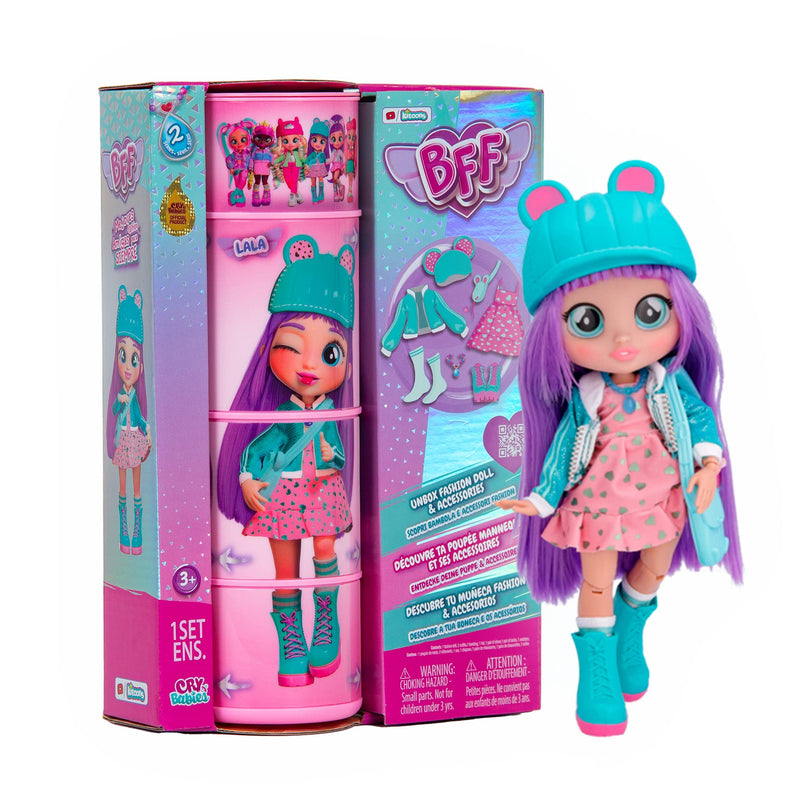 BFF By Cry Babies Kristal | Collectible Fashion Doll with Long Hair, fabric Clothes and 9 Accessories - Gift Toy for Girls and Boys +5 Years