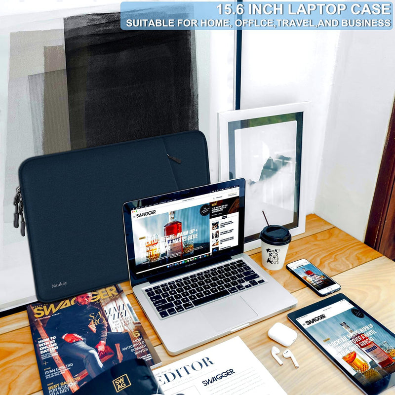 15.6 inch Laptop Sleeve Case, Shockproof Protective Computer Sleeve Cover with Accessories Pocket, Water Resistant Traveling Carrying Laptop Bag Compatible for MacBook Dell HP Acer Lenovo, Dark Blue