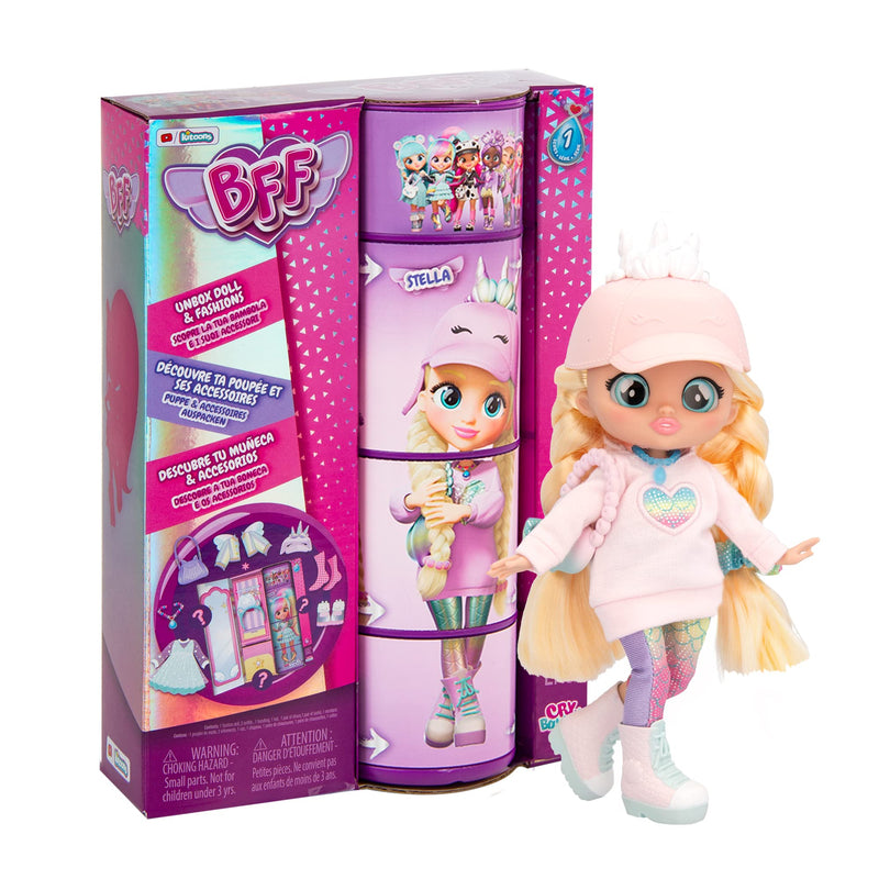 BFF By Cry Babies Kristal | Collectible Fashion Doll with Long Hair, fabric Clothes and 9 Accessories - Gift Toy for Girls and Boys +5 Years