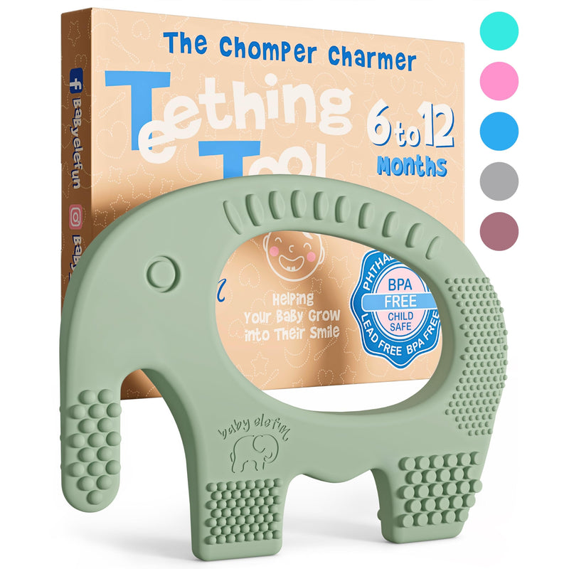 BABY ELEFUN Teething Toys for Baby - Cute, Effective & Easy to Hold BPA Free Silicone Teethers with Gift Package - Elephant Teether Toy Best for Babies 3 6 12 Months, Boy, Girl, Infant - Shower Gifts