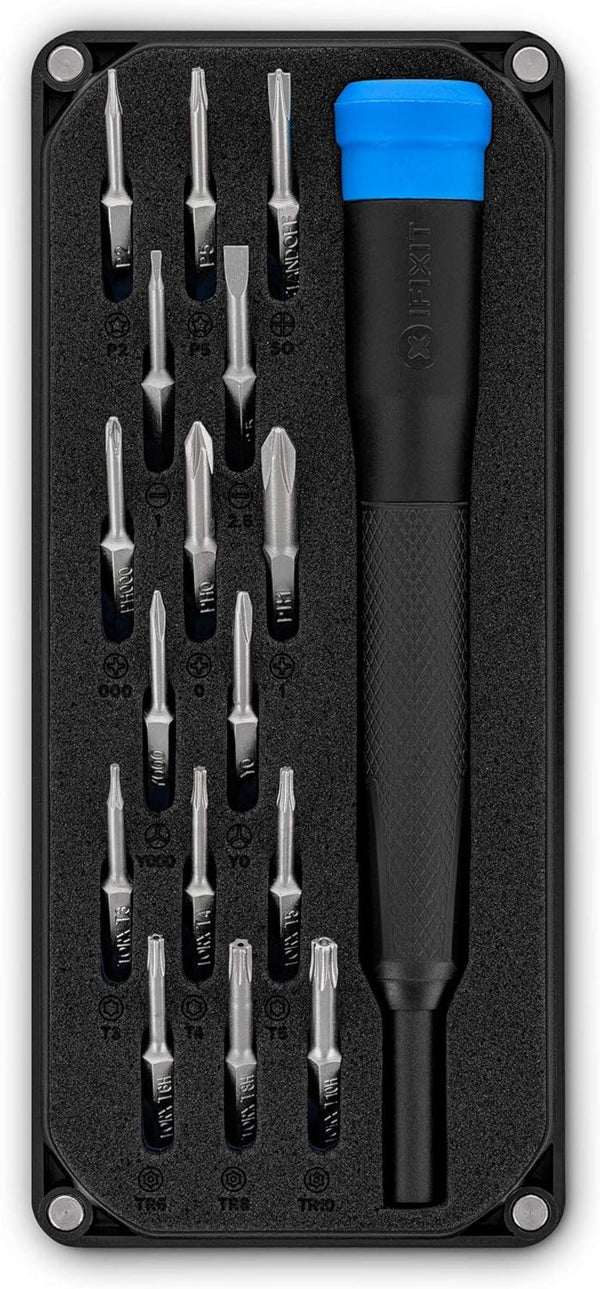 iFixit Minnow Precision Bit Set, Pocket-Sized Portable bit Set with 16 mini-bits (4 mm) & Precision Screwdriver for Repairing Electronics Like iPhone