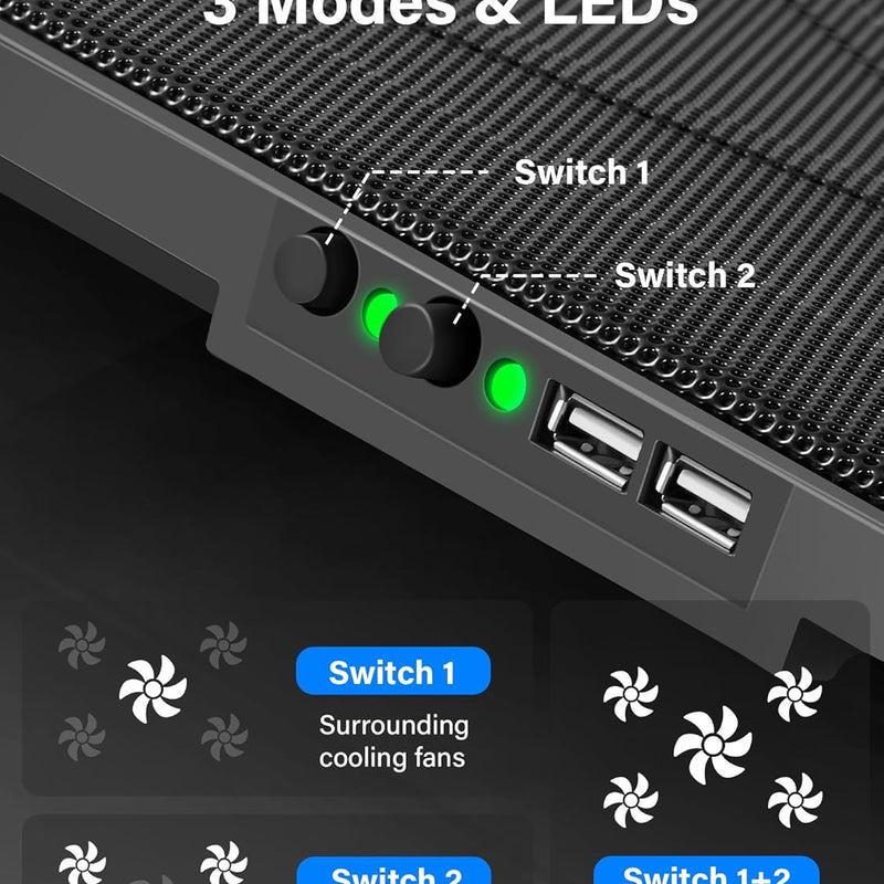 Kootek Laptop Cooling Pad, Laptop Cooler with 5 Quiet Fans for 12