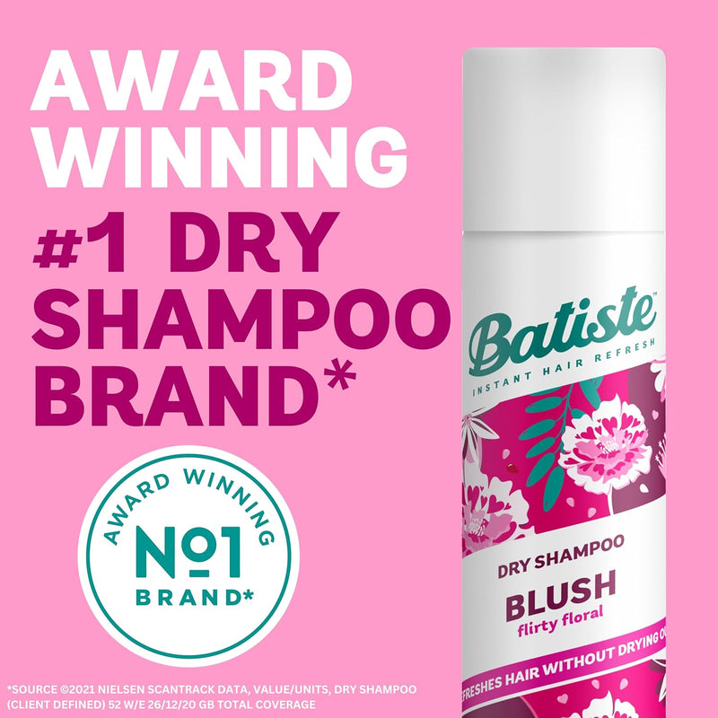 Batiste Dry Shampoo in Blush 200ml, Floral & Flirty Fragrance, No Rinse Spray to Refresh Hair in Between Washes (Packing May Vary)