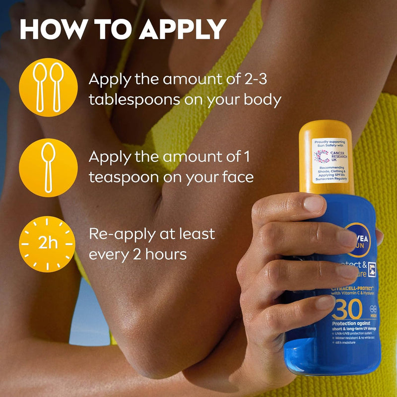 NIVEA SUN Protect & Moisture Sun Spray SPF 30 (200 ml), Moisturising Suncream Spray with SPF 30, Advanced Sunscreen Providing Immediate UVA + UVB Protection, Fast-Absorbing No White Cast Formula