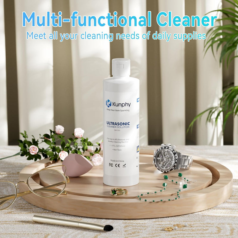 Kunphy Ultrasonic Jewellery Cleaner, Professional Ultrasonic Cleaner Fluid for Use in All Ultrasonic Cleaner Machines, Cleaning Agent Suitable for Cleaning Jewellery, Glasses etc, 120ML