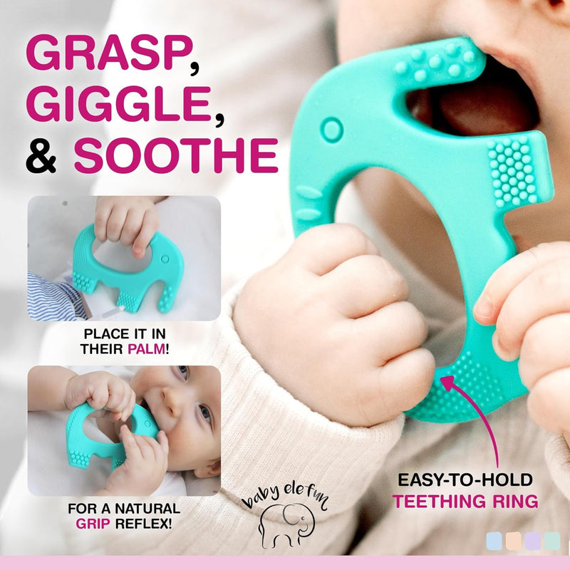 BABY ELEFUN Teething Toys for Baby - Cute, Effective & Easy to Hold BPA Free Silicone Teethers with Gift Package - Elephant Teether Toy Best for Babies 3 6 12 Months, Boy, Girl, Infant - Shower Gifts