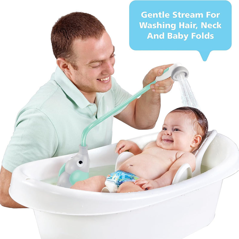 Yookidoo Baby Bath Shower Head - Elephant Water Pump with Trunk Spout Rinser - Control Water Flow from 2 Trunk Knobs in Tub or Sink for Infants and Newborn Babies (Turquiose)