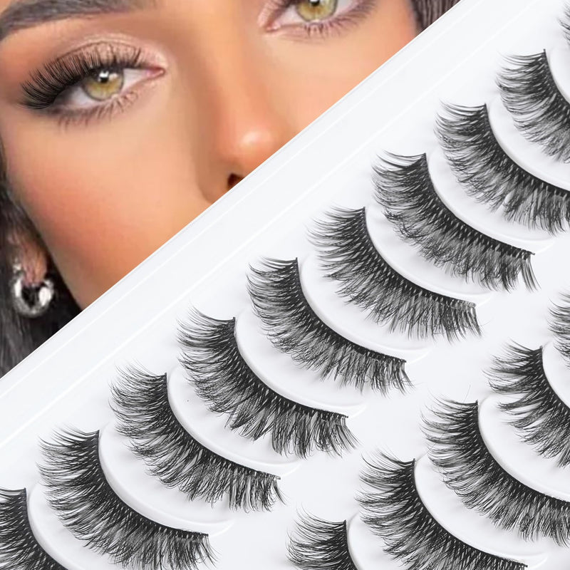 Onlyall False Lashes Cat Eye Strip False Eyelashes Fake Lash Volume Soft Faux Mink Eyelash Wispy Look Fluffy Foxeye Lash 7 Pair 16MM A04