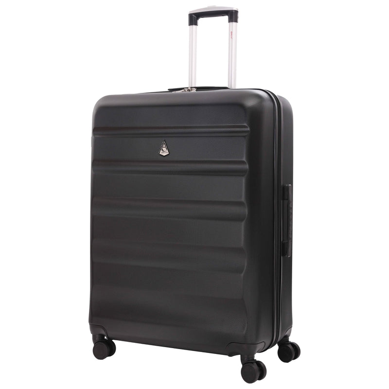 Aerolite Lightweight 55cm Hard Shell 34L Travel Carry On Hand Cabin Luggage Suitcase 4 Wheels, Approved for Ryanair Priority, British Airways, Emirates, Virgin Atlantic & More, 5 Year Warranty (Black)