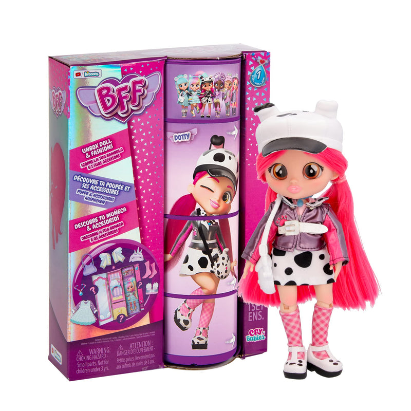 BFF By Cry Babies Kristal | Collectible Fashion Doll with Long Hair, fabric Clothes and 9 Accessories - Gift Toy for Girls and Boys +5 Years