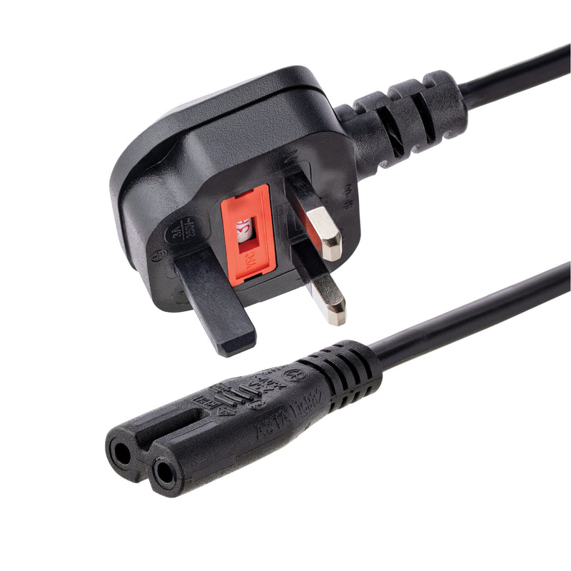 StarTech.com PXTNB3SUK1M 1m Laptop Power Cord - 3 Slot for UK - BS-1363 to C5 Clover Leaf Power Cable Lead, Black