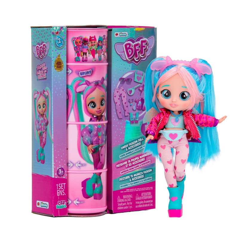 BFF By Cry Babies Kristal | Collectible Fashion Doll with Long Hair, fabric Clothes and 9 Accessories - Gift Toy for Girls and Boys +5 Years