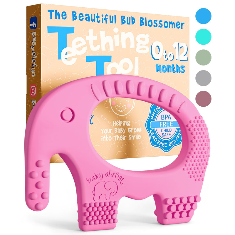 BABY ELEFUN Teething Toys for Baby - Cute, Effective & Easy to Hold BPA Free Silicone Teethers with Gift Package - Elephant Teether Toy Best for Babies 3 6 12 Months, Boy, Girl, Infant - Shower Gifts