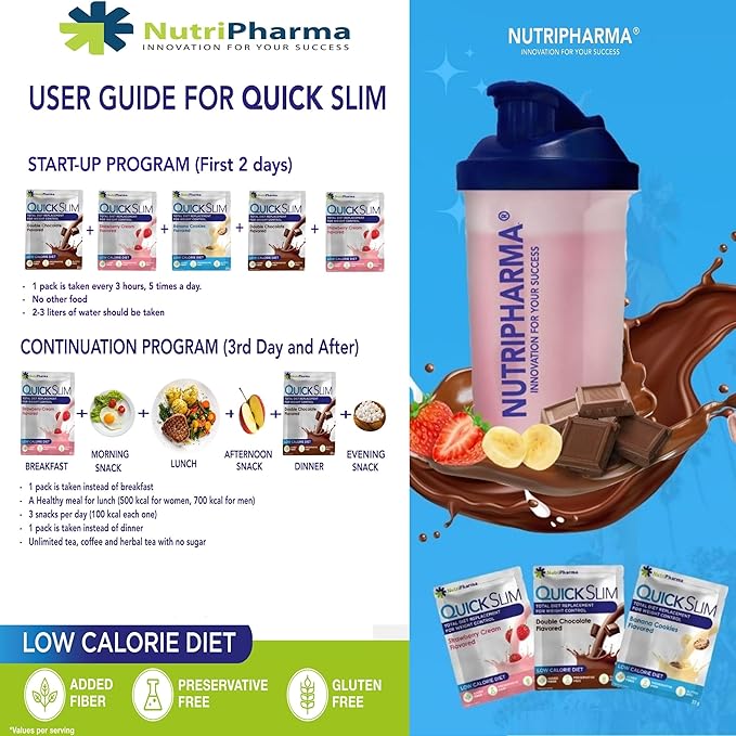 Quick Slim Meal Replacement Shake for Weight Loss, 30 Servings, 20g Protein, 27 Vitamins & Minerals, Dietary Fiber, Low Carb, Gluten Free (Mixed Flavored)