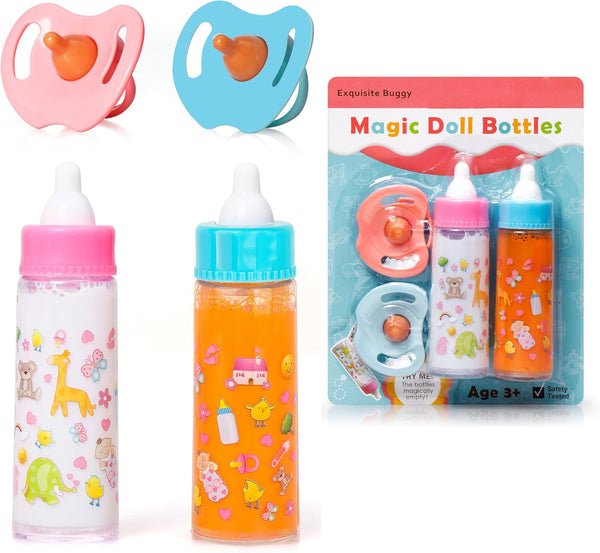 Exquisite Buggy My Sweet Baby Disappearing Magic Bottles - Includes 1 Milk, 1 Juice Bottle with Pacifier for Baby Doll (Colorful)