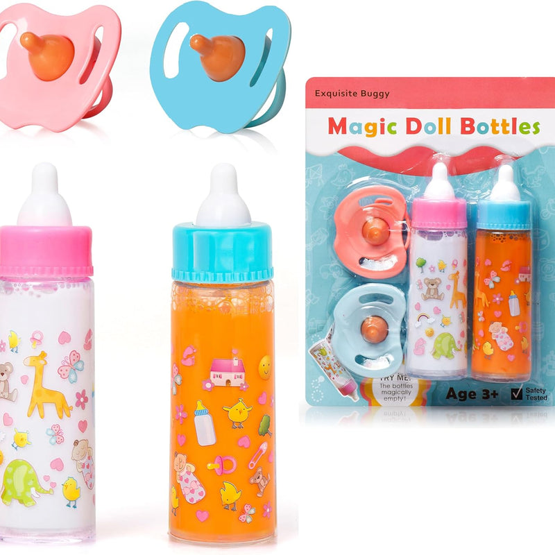 Exquisite Buggy My Sweet Baby Disappearing Magic Bottles - Includes 1 Milk, 1 Juice Bottle with Pacifier for Baby Doll (Colorful)