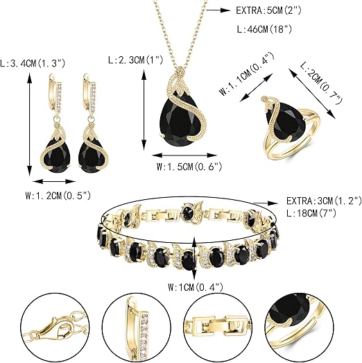 Ever Faith Women's Jewelry Set Black Jewellery Sparkly Cubic Zirconia Teardrop Necklace Earring Bracelet Ring Sets for Women Birthday Gifts 4 PCS