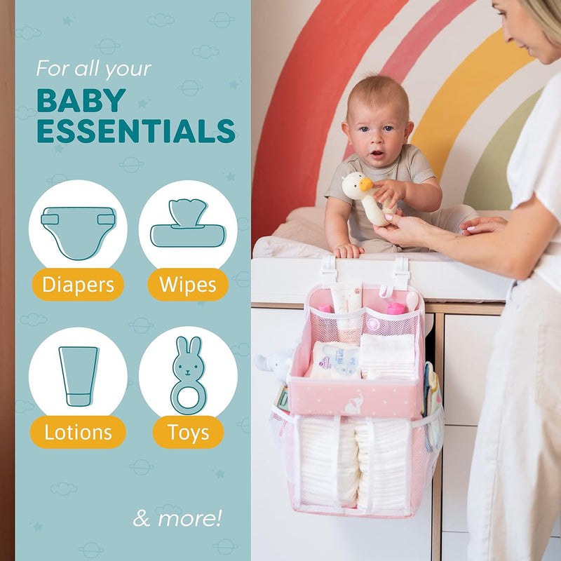 Cradle Star Hanging Nappy Caddy Organiser - Nursery Storage for Baby Accessories - Perfect Newborn Shower Gift - 43 x 23 x 23 cm