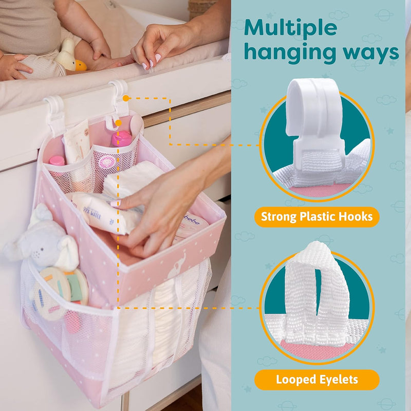 Cradle Star Hanging Nappy Caddy Organiser - Nursery Storage for Baby Accessories - Perfect Newborn Shower Gift - 43 x 23 x 23 cm