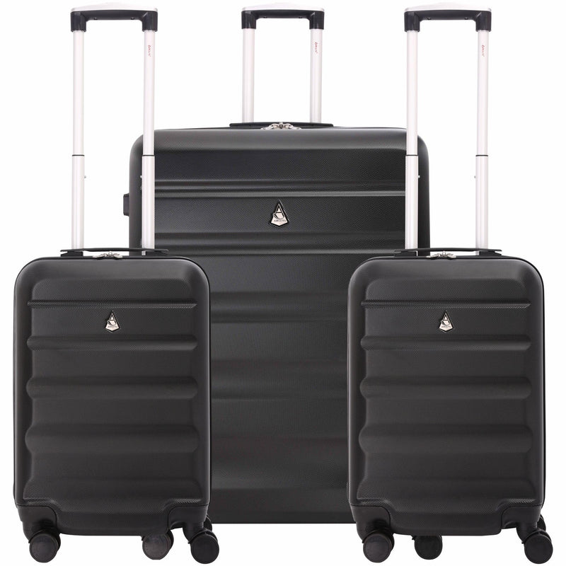 Aerolite Lightweight 55cm Hard Shell 34L Travel Carry On Hand Cabin Luggage Suitcase 4 Wheels, Approved for Ryanair Priority, British Airways, Emirates, Virgin Atlantic & More, 5 Year Warranty (Black)