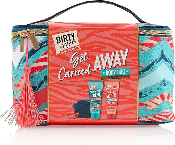 Dirty Works Get Carried Away Set: Crème de la Crème Creamy Body Wash, Big Softie Signature Body Butter, and Power Puff Shower Puff - Unisex Bath & Shower Kit