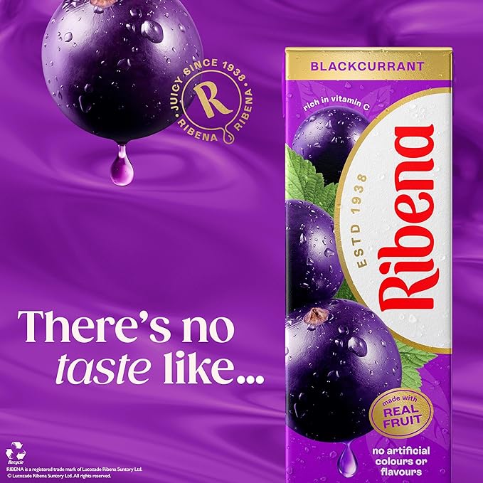 Ribena Blackcurrant Juice Drink Cartons - Multipack 24x250ml | Real Fruit | Rich In Vitamin C | No Artificial Colours or flavours | Perfect For On The Go