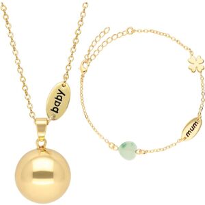Bola Nature Stone Beads and Mum/Baby Charm bola pregnancy necklace Gold