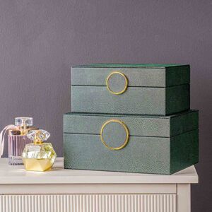 Canora Grey Luxurious Faux Litchi Jewellery Boxes, Storage Decorative Case Black/Green/Gold 12.5cm H X 26cm W X 20.5cm D