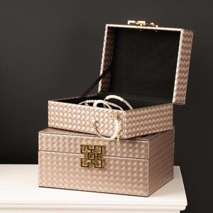 Canora Grey Elegant Faux Leather Jewellery Boxes, Decorative Storage Case Gold/Brown 12.5cm H X 26cm W X 21cm D