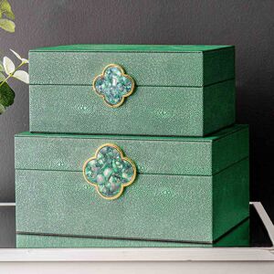 Canora Grey Chic Faux Litchi Jewellery Boxes, Storage Decorative Case Gold;Green 12.5cm H X 26cm W X 20.5cm D