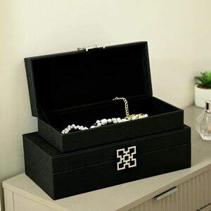 Fairmont Park Aliyan 2 Piece Jewellery Boxes for Bedroom Furniture, Faux Litchi Decoration Wooden Storage Boxes Black 10cm H X 38cm W X 18.5cm D