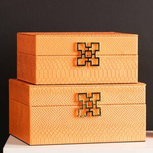 Canora Grey Elegant Faux Leather Jewellery Boxes, Decorative Storage Case Gold/Orange 12.5cm H X 26cm W X 21cm D